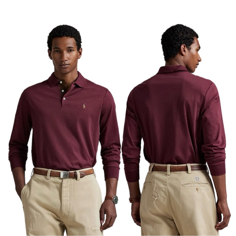 Polo Ralph Lauren Classic Fit Soft Cotton Long Sleeve Polo Shirt Wine Size XL